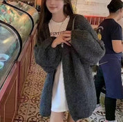 Ayla Nawaga | Effen Gebreide Cardigan – Champagne, Koffie & Grijs