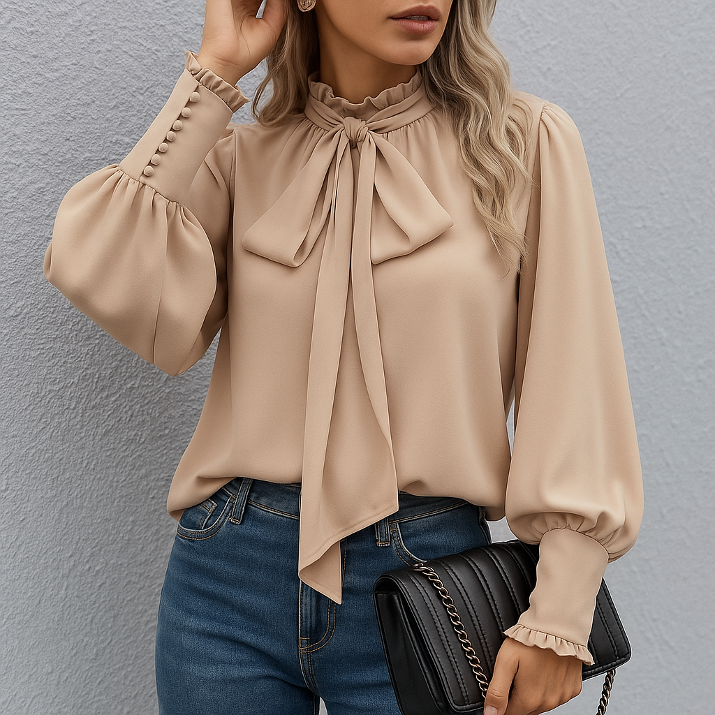 Elena Bellucci | Luxe Damesblouse met Strik en Ruches