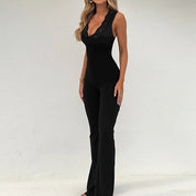 Alessia Milano | Dames Jumpsuit met Naadloze Slim Fit en Kant V-Hals