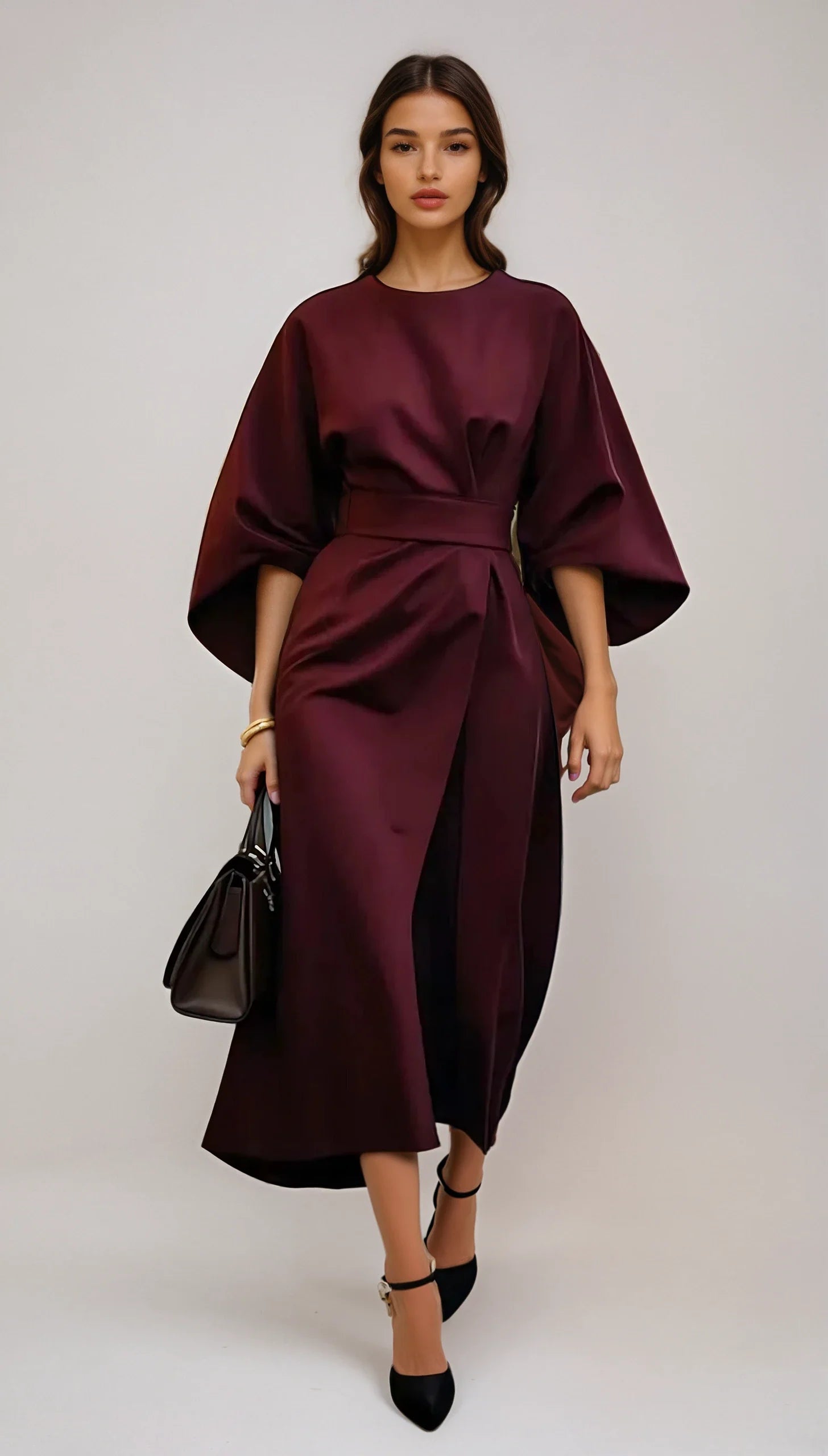 Amélie Vercourt | Elegante Damesjurk met Lantaarnmouwen en Ceintuur