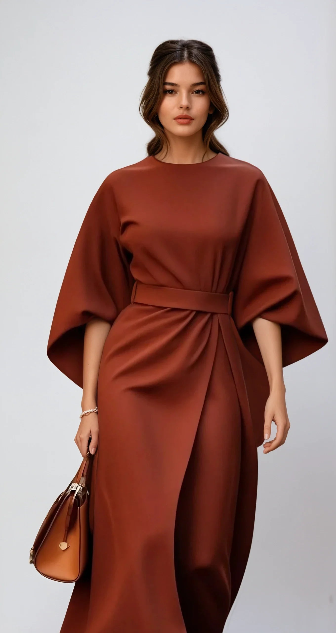 Amélie Vercourt | Elegante Damesjurk met Lantaarnmouwen en Ceintuur