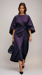 Amélie Vercourt | Elegante Damesjurk met Lantaarnmouwen en Ceintuur