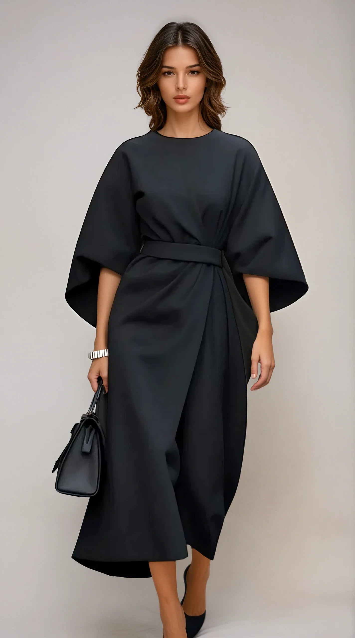 Amélie Vercourt | Elegante Damesjurk met Lantaarnmouwen en Ceintuur