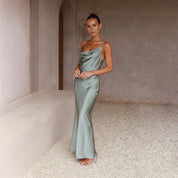 Aurelia Milano | Luxe Satijnen Maxi Jurk met Cowl Neck