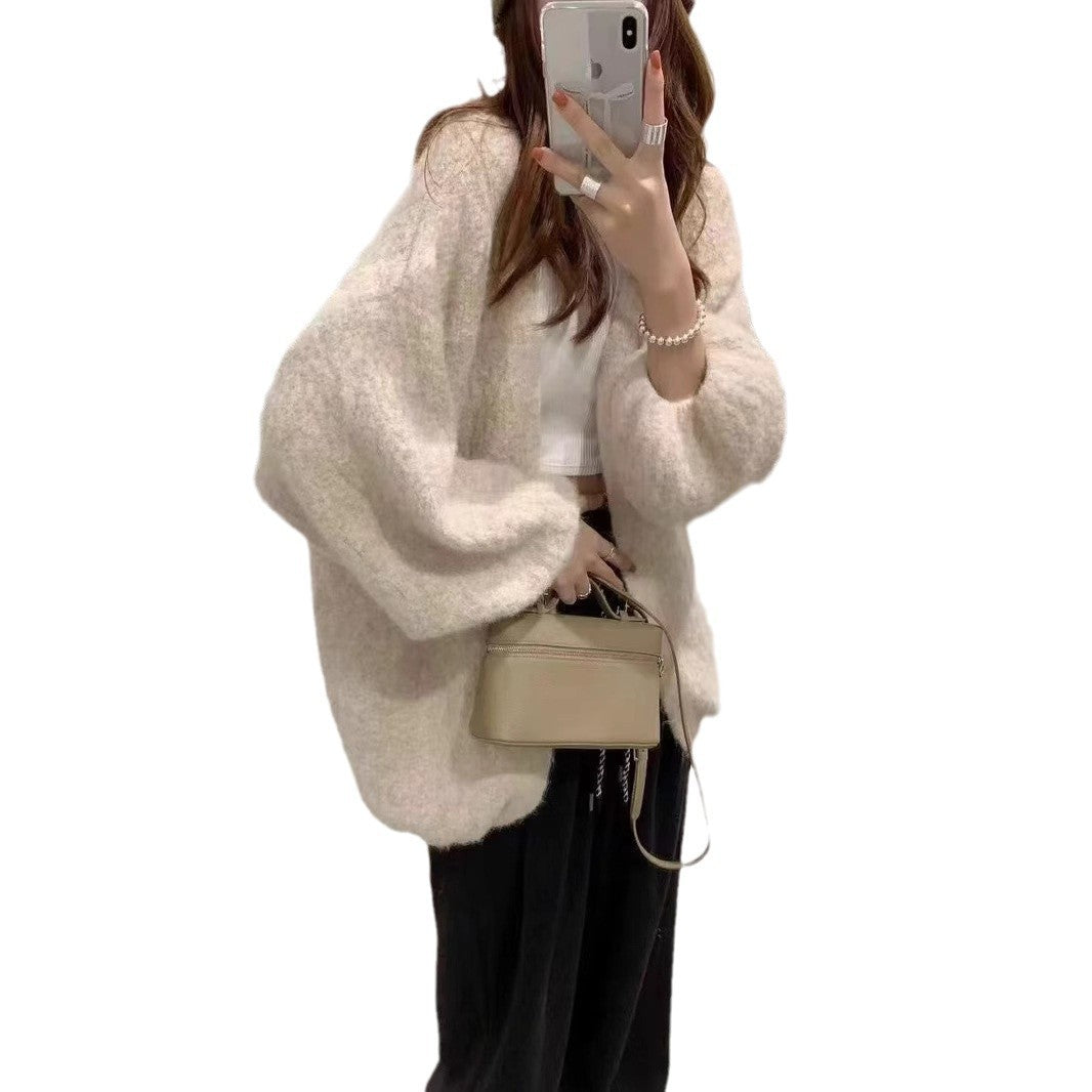 Ayla Nawaga | Effen Gebreide Cardigan – Champagne, Koffie & Grijs