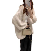 Ayla Nawaga | Effen Gebreide Cardigan – Champagne, Koffie & Grijs