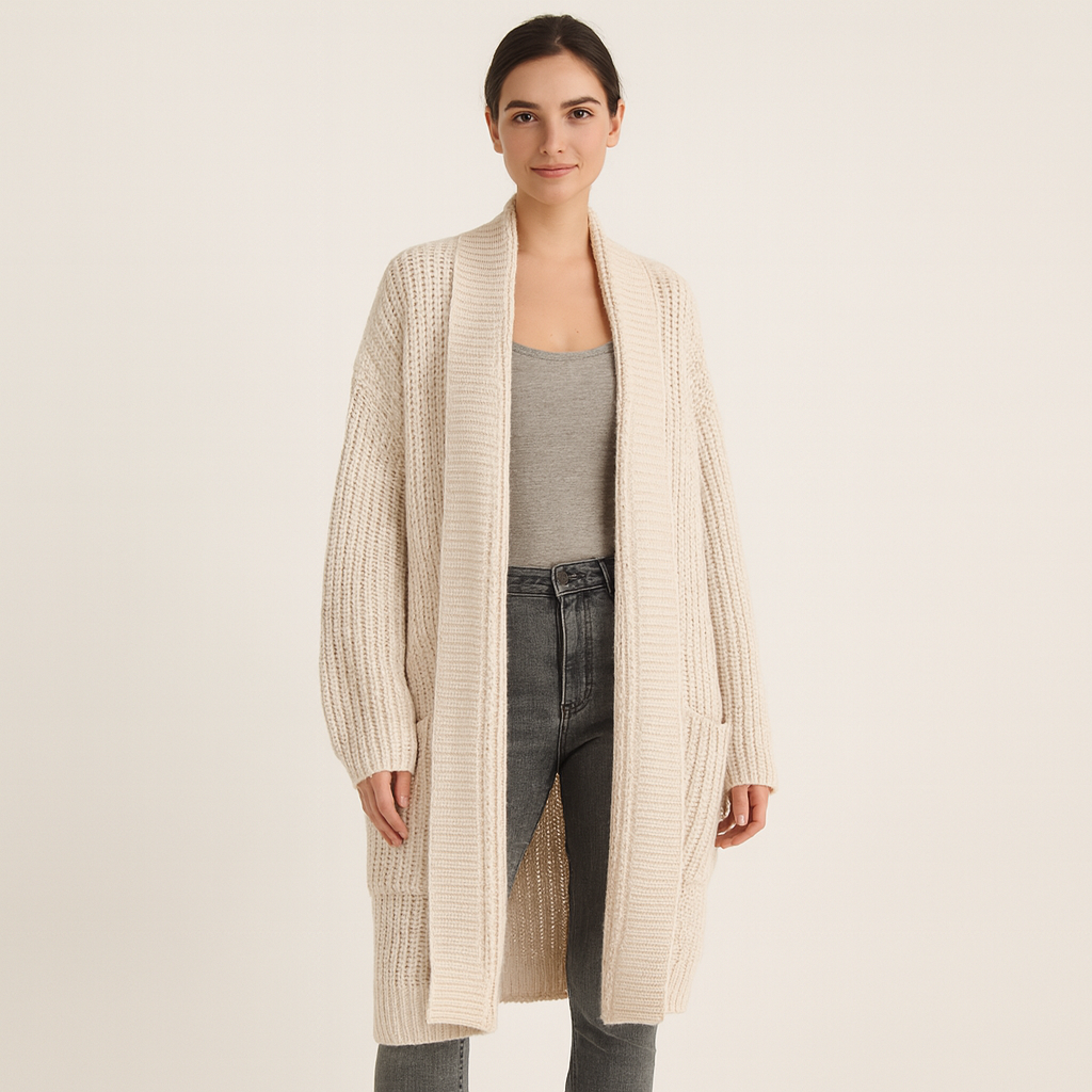 V-Knit | Lange Gebreide Vest met Luxe Uistraling