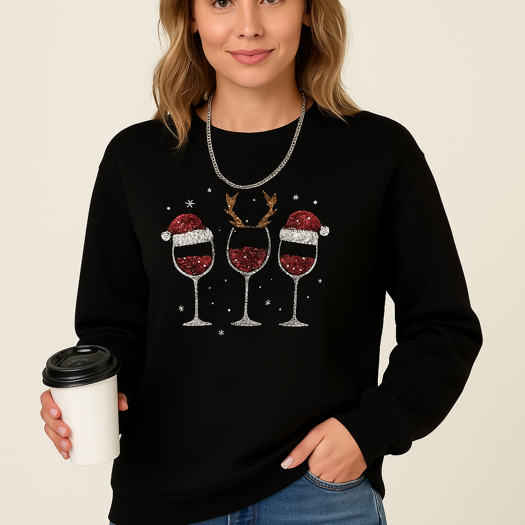 Nina Delacroix | Feestelijke Kerst Sweater met Wijnglasprint