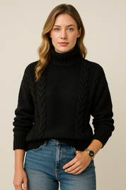 Serafina Delacroix | Luxe Kabelgebreide Coltrui in Structuurwol