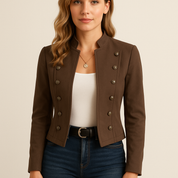 Sarah de Korte | Dames Suèdelook Blazer met Staande Kraag