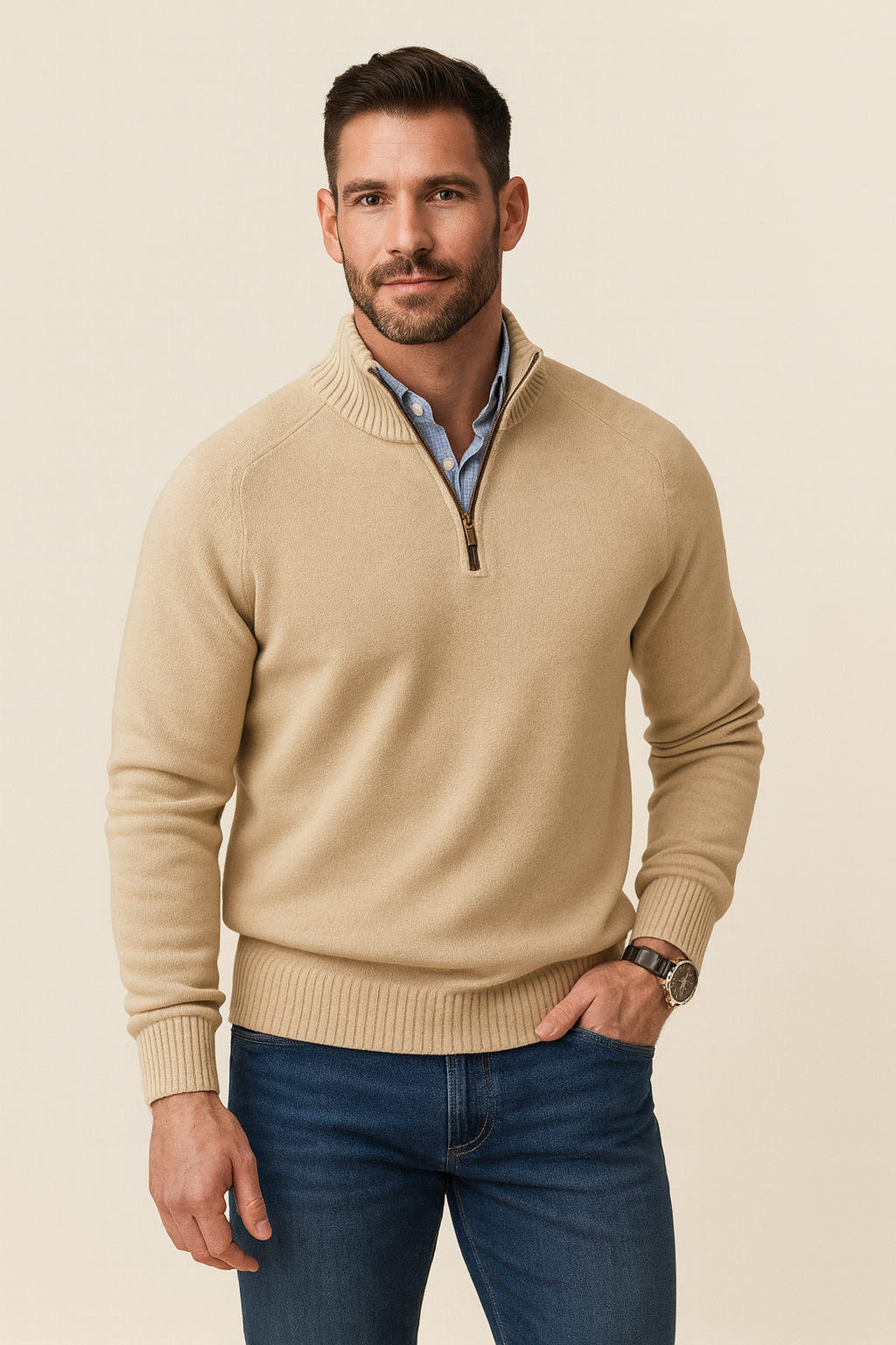 Matteo Ricci | Luxe Kasjmier Herenpullover met Rits