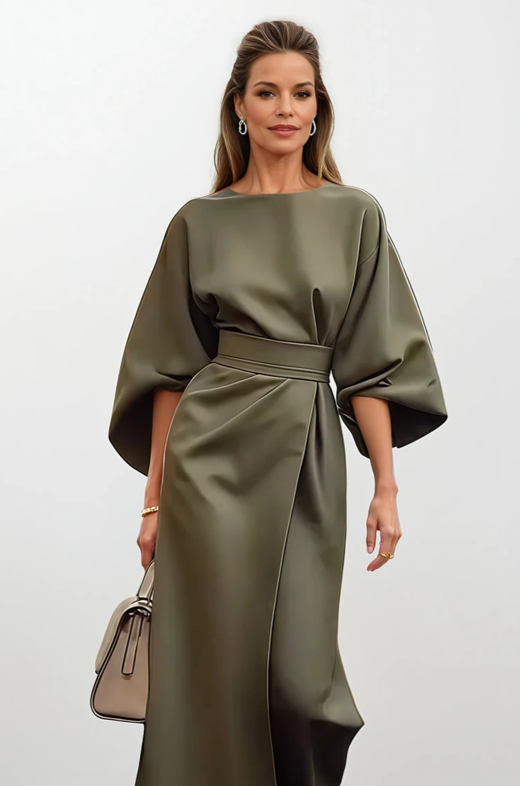Claudine Elegant | Luxe Midi-Jurk met Ceintuur