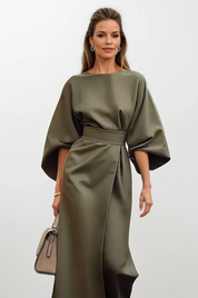 Claudine Elegant | Luxe Midi-Jurk met Ceintuur