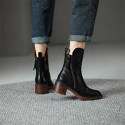 Luna Grace | Dames Enkellaarsjes met Blokhak en Ritssluiting