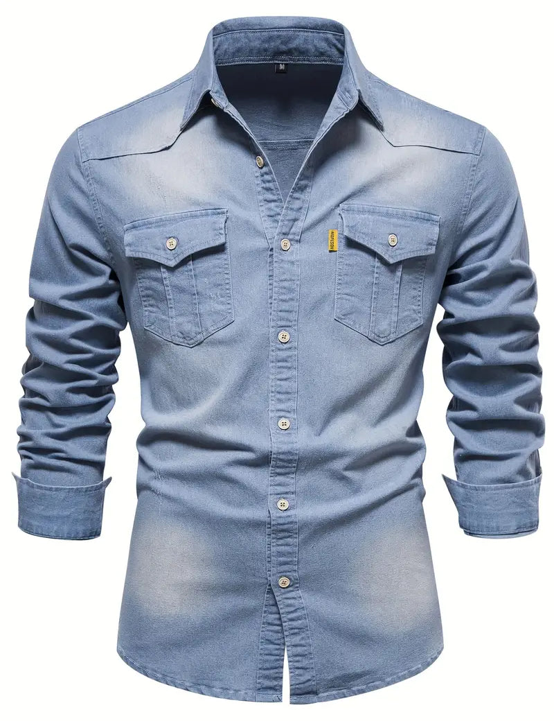 Dante_Morelli_Stretch_Denim_Luxe_Overhemd_voor_Heren_Blauw_Staand.webp