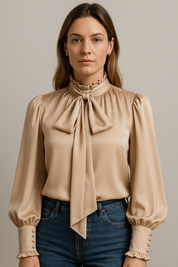 Elena Bellucci | Luxe Damesblouse met Strik en Ruches