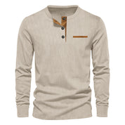 Herman Koch | Heren langarm Henley-shirt van geribde katoenmix