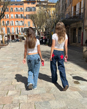 Amélie Duvant | Jeans met Rode Geborduurde Sterren