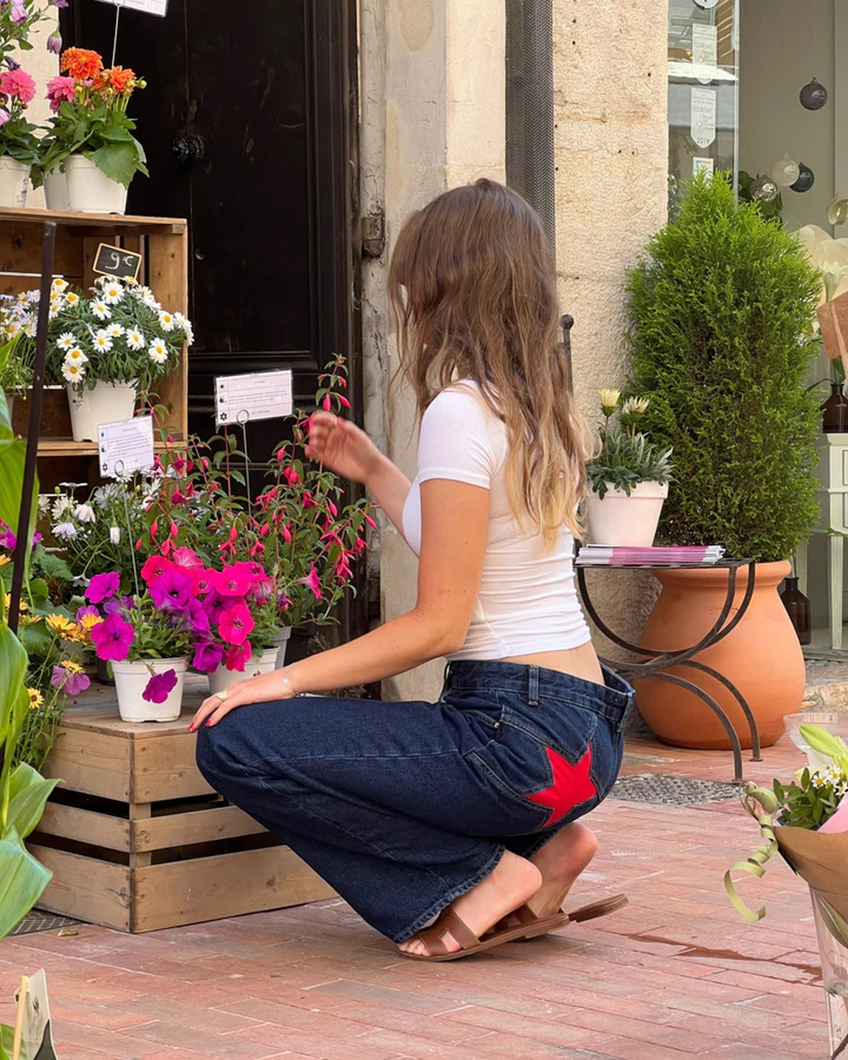 Amélie Duvant | Jeans met Rode Geborduurde Sterren