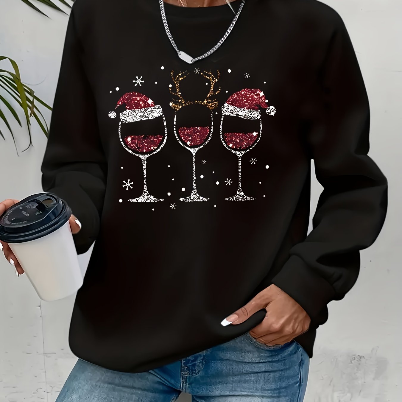 Nina Delacroix | Feestelijke Kerst Sweater met Wijnglasprint