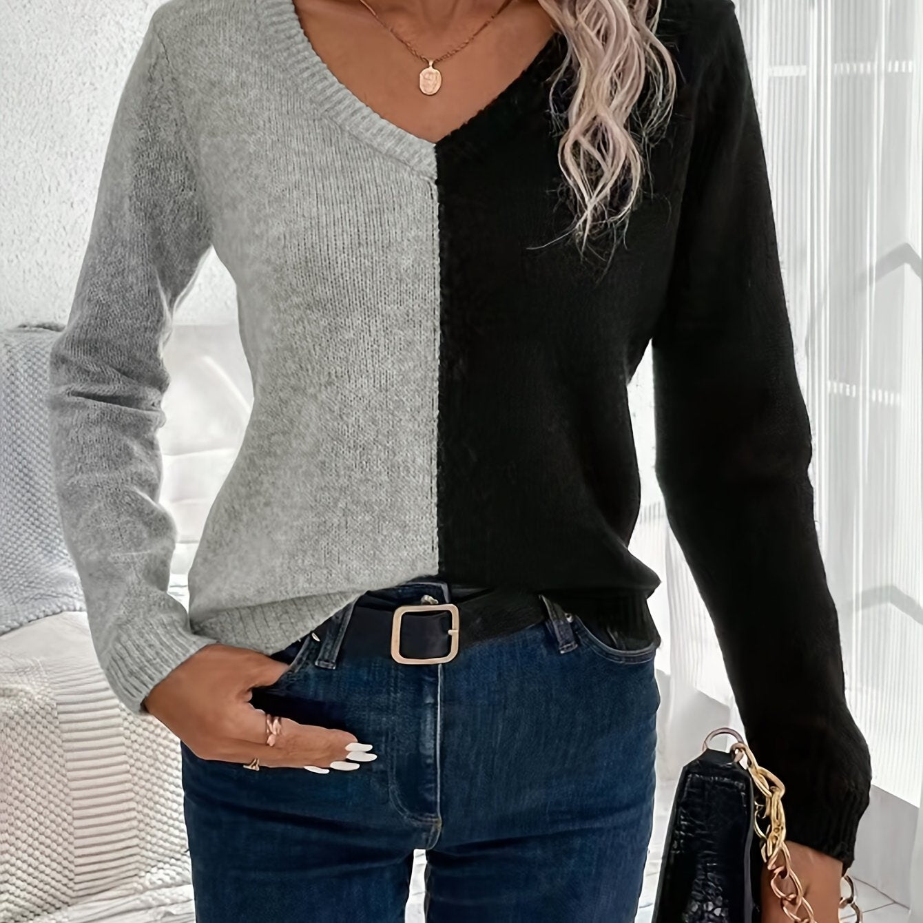 Noa Ortega | Elegant V-hals Trui met Lange Mouwen