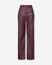 Petra Dominguez | Petite Leren Broek met Straight Leg in Bordeaux Rood
