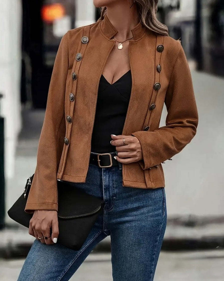 Sarah de Korte | Dames Suèdelook Blazer met Staande Kraag