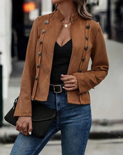 Sarah de Korte | Dames Suèdelook Blazer met Staande Kraag