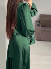 Seraphina Moreau | Satijnen Feestjurk in Smaragdgroen – Perfect voor Kerst & Oud & Nieuw