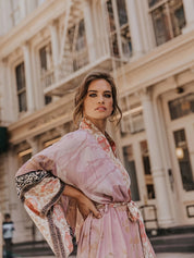 Elena Rossi | Zachte Kimono met Bloemenprint en Strikceintuur