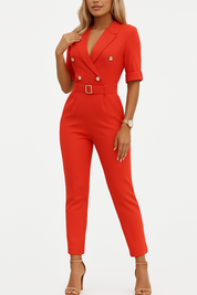 Valentina Ross | Jumpsuit met Reverskraag en Taille Ceintuur