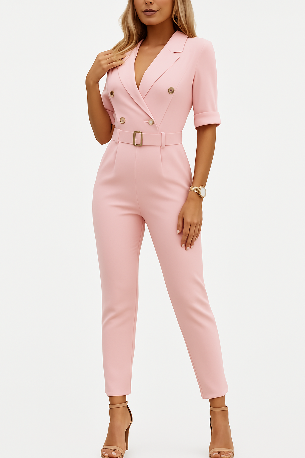Valentina Ross | Jumpsuit met Reverskraag en Taille Ceintuur