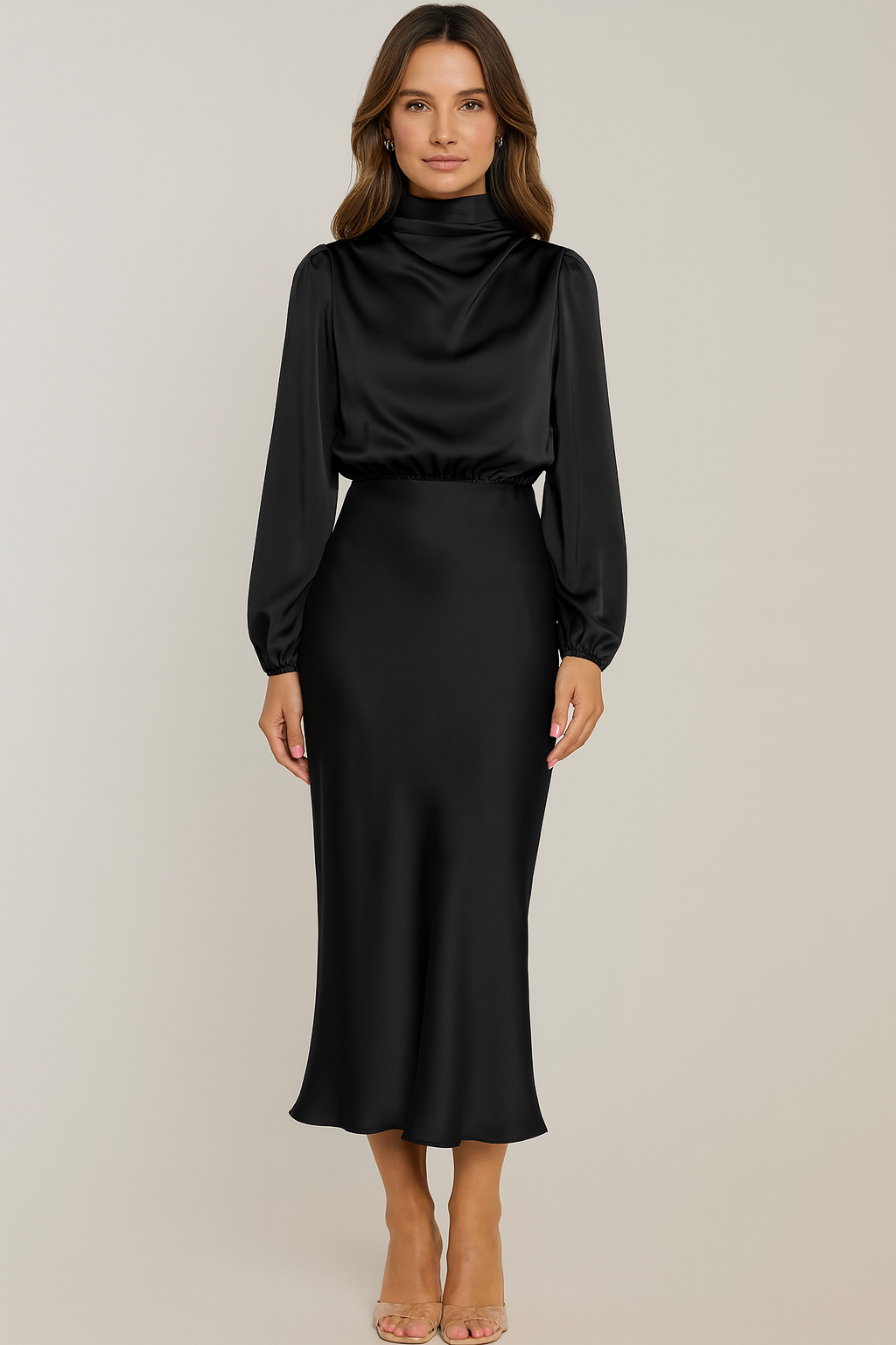 Valentina Rossi | Luxe Satijnen Jurk met Lange Mouwen