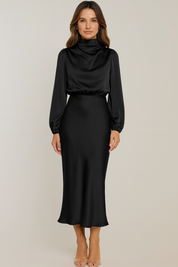 Valentina Rossi | Luxe Satijnen Jurk met Lange Mouwen