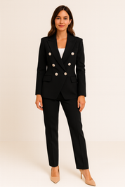 Giulia DeLune | Luxe Double-Breasted Damespak met Metallic Knopen